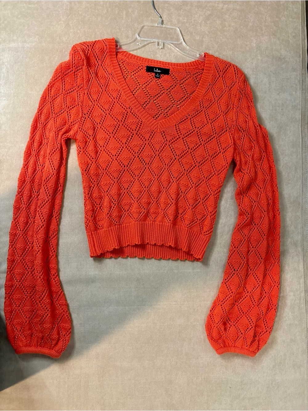 Lulu's Vibrant Orange Open-Knit V-Neck Sweater